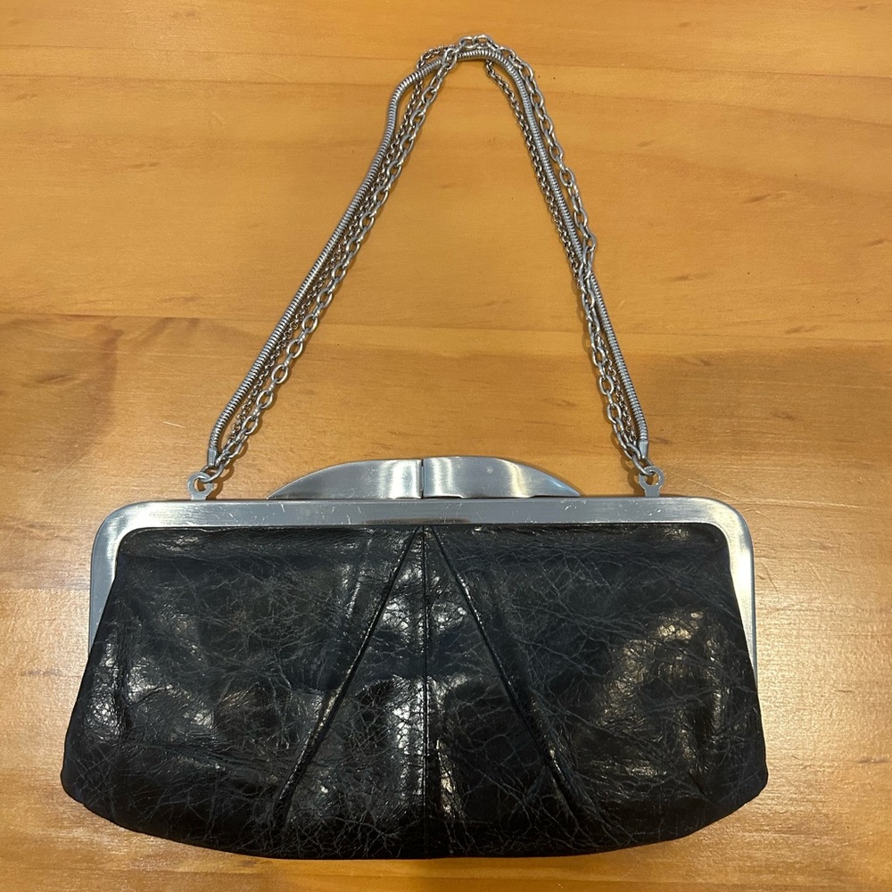 Hobo International Black Cracked Leather Clutch